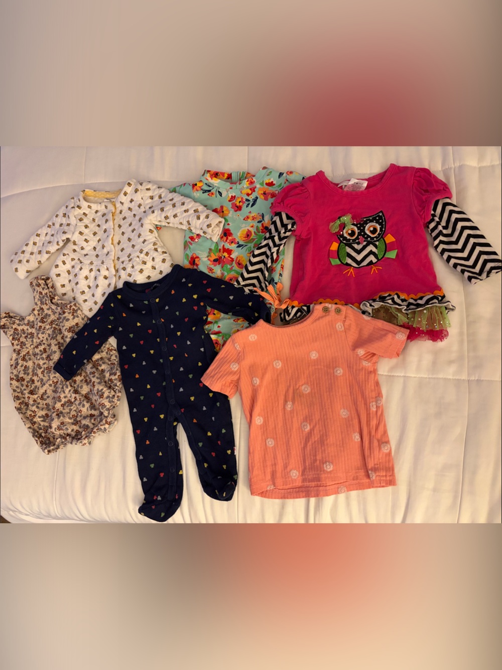 Baby Girls 6 Piece Mixed Clothing Bundle- Ruffle Butts, Carters and More 6-9M